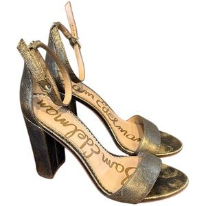 Sam Edelman Yaro Distressed Gold Metallic Block Heel Size 7